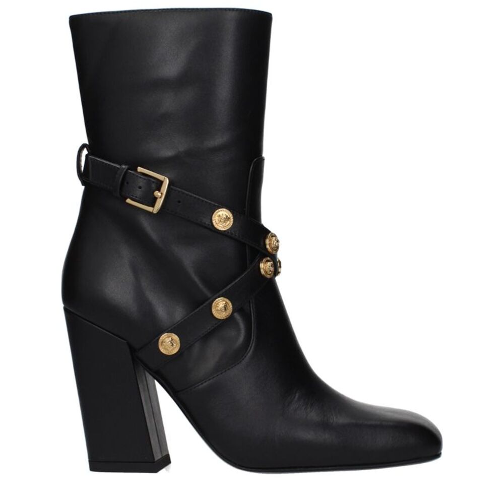 Versace Black Leather Ankle Women's Boots